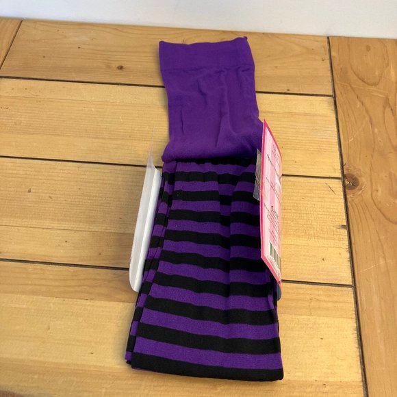 Leg Avenue Opaque Striped Tights Purple/Black One Size 90-160 lbs Style 7100 - Picture 3 of 3